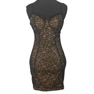 Black Lace Corset Bodycon Mini Dress Underwire Bustier Sz M (6) Valentines Sexy